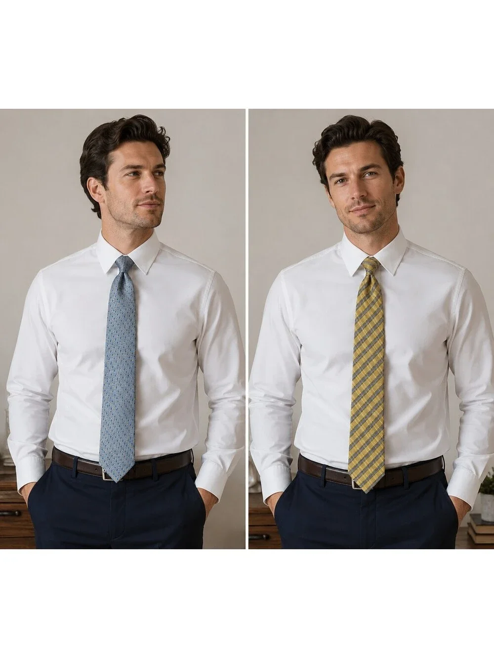 Barrington Men’s Necktie Lot of 2 Blue Geometric & Gold Plaid Classic Ties